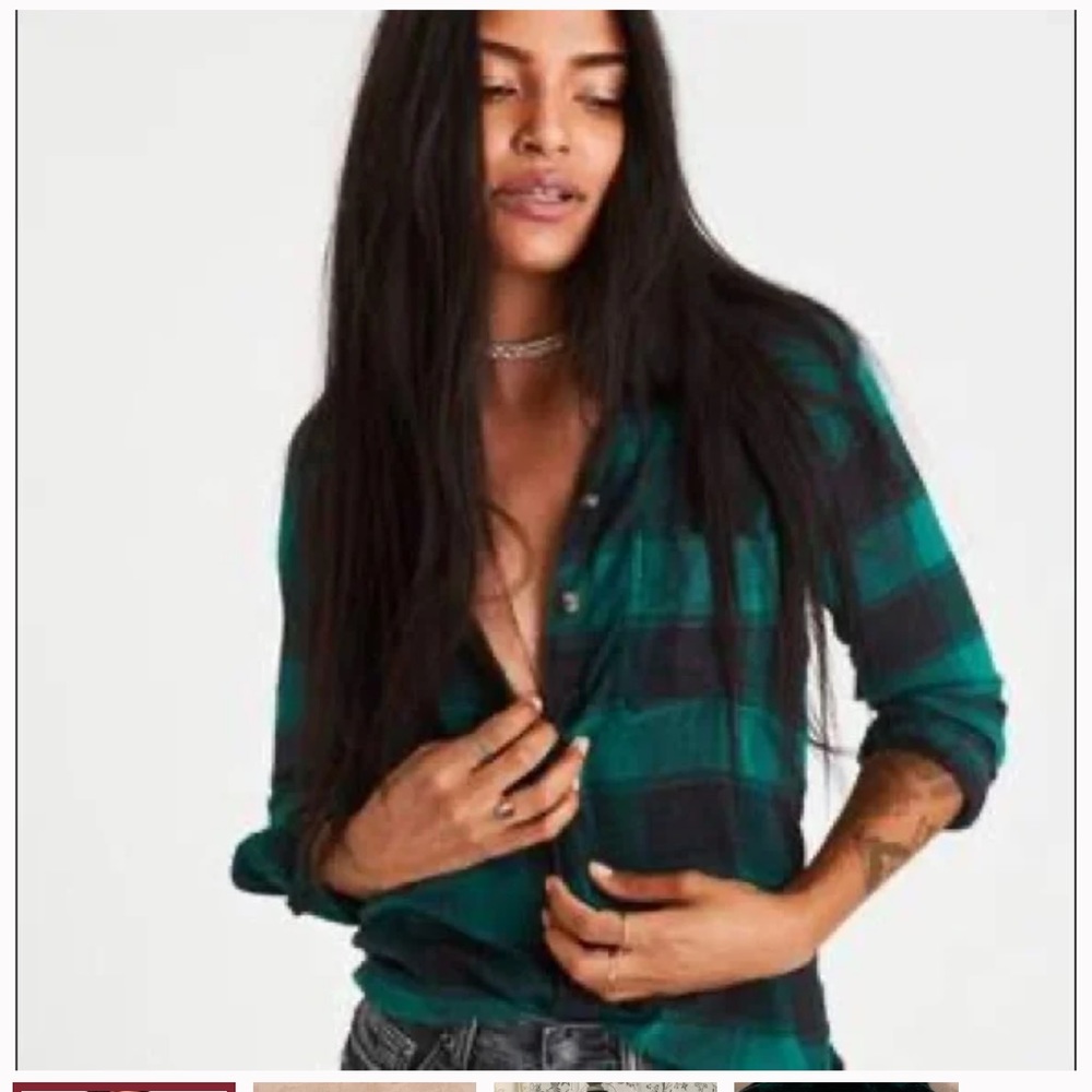 American Eagle Boyfriend Fit Green Flannel